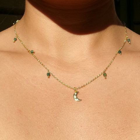 Apatite x Mini Moon Charm Necklace