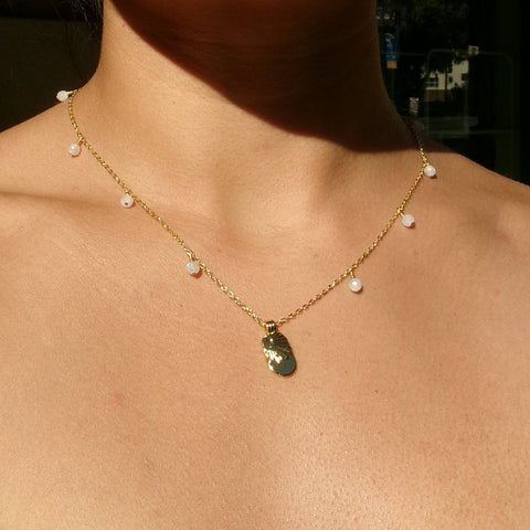 Moonstone x Sun Plate Charm Necklace