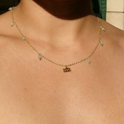 Angel Number 222 x Aquamarine Charm Necklace