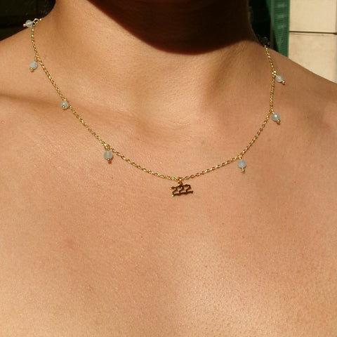 Angel Number 222 x Aquamarine Charm Necklace
