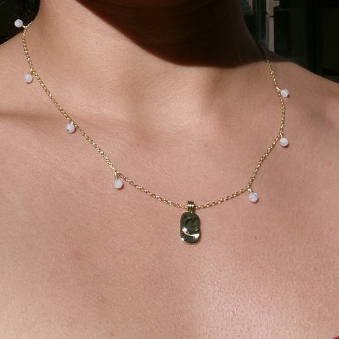 Moonstone x Moon Plate Charm Necklace