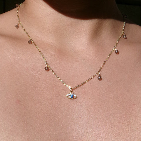 Smoky Quartz x Evil Eye Charm Necklace