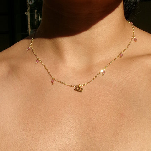 Angel Number 333 x Pink Tourmaline Charm Necklace