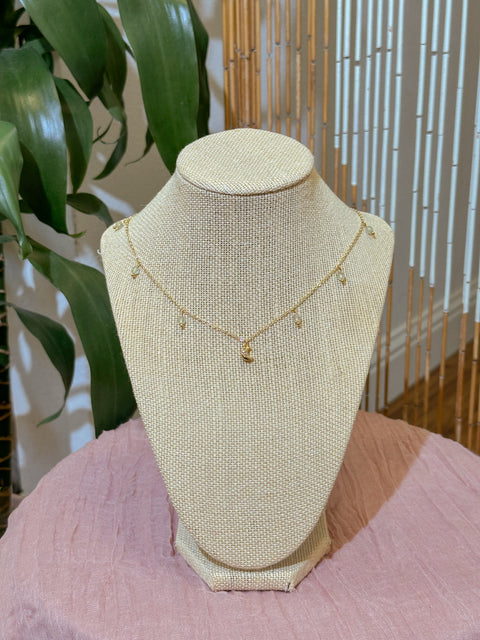 Prehnite Mini Moon Charm Necklace