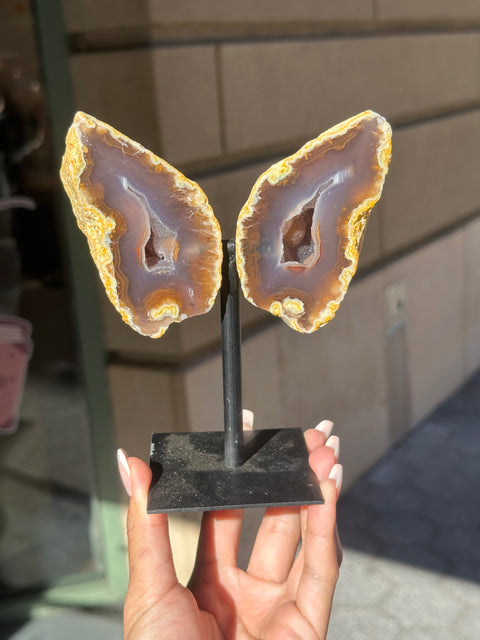 Moody Agate Wings on Stand - 66