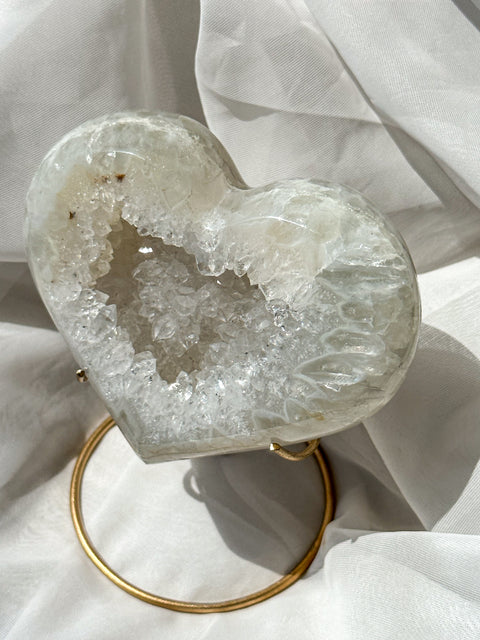 Druzy Quartz and Agate Heart on Stand - (B)