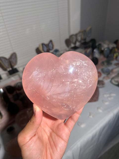 1.4 lbs Dark Pink Rose Quartz Heart w/ Asterism - 69