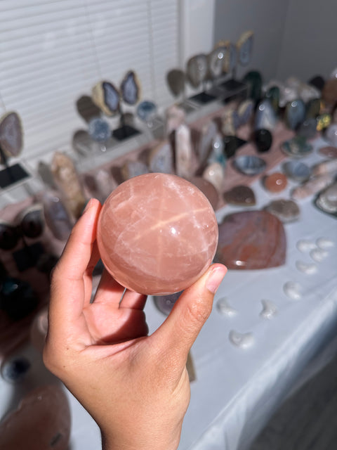 Peachy Pink Star Rose Quartz Sphere - 34