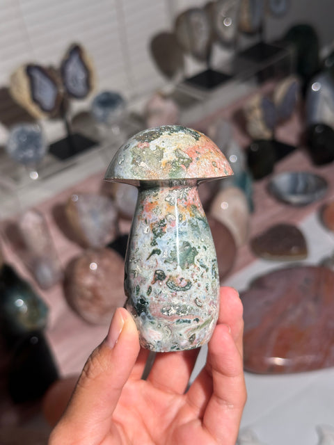 Colorful Baby Blue Sea Jasper Mushroom - 27