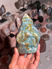 Colorful Teal and Green Sea Jasper Flame - 65