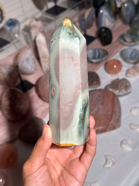 Minty Green + Mauve Polychrome Jasper Tower - 49