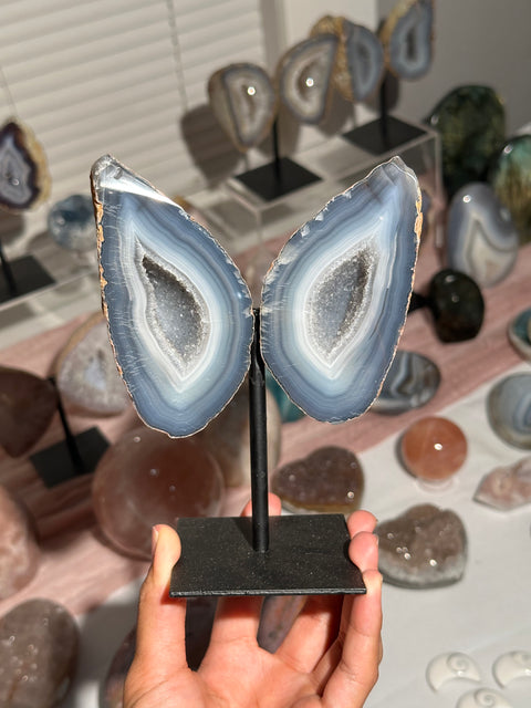 Heavenly Blue Agate Fairy Wings on Stand - 77