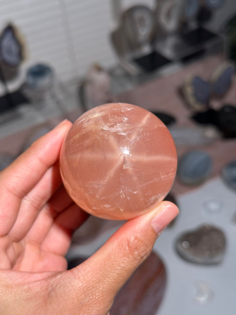 Peachy Pink Star Rose Quartz Sphere - 26