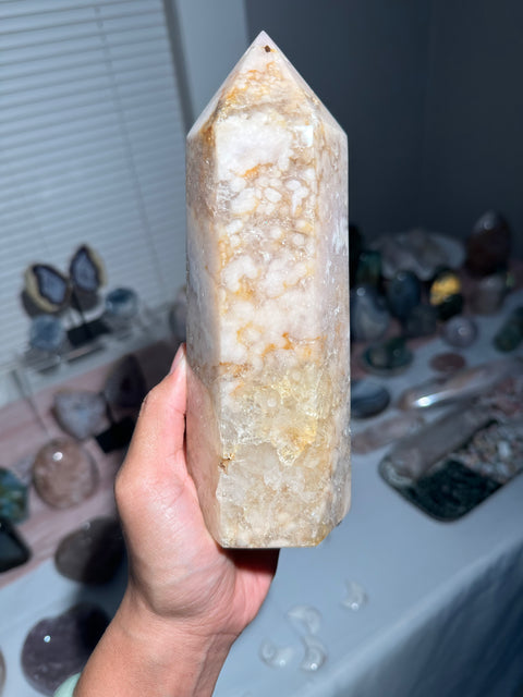Quartzy Baby Pink Flower Agate Tower - 111
