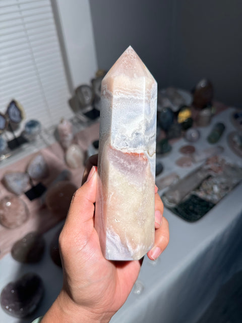 Pastel Pink and Baby Blue Flower Agate Tower - 58