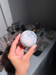 Pastel Baby Blue w/ Pink Plumes Flower Agate Sphere - 40