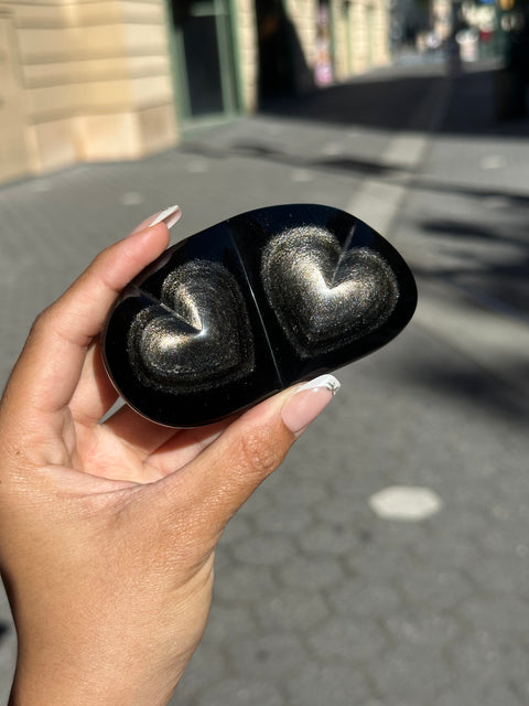 Silver Sheen Obsidian Double Hearts - 109