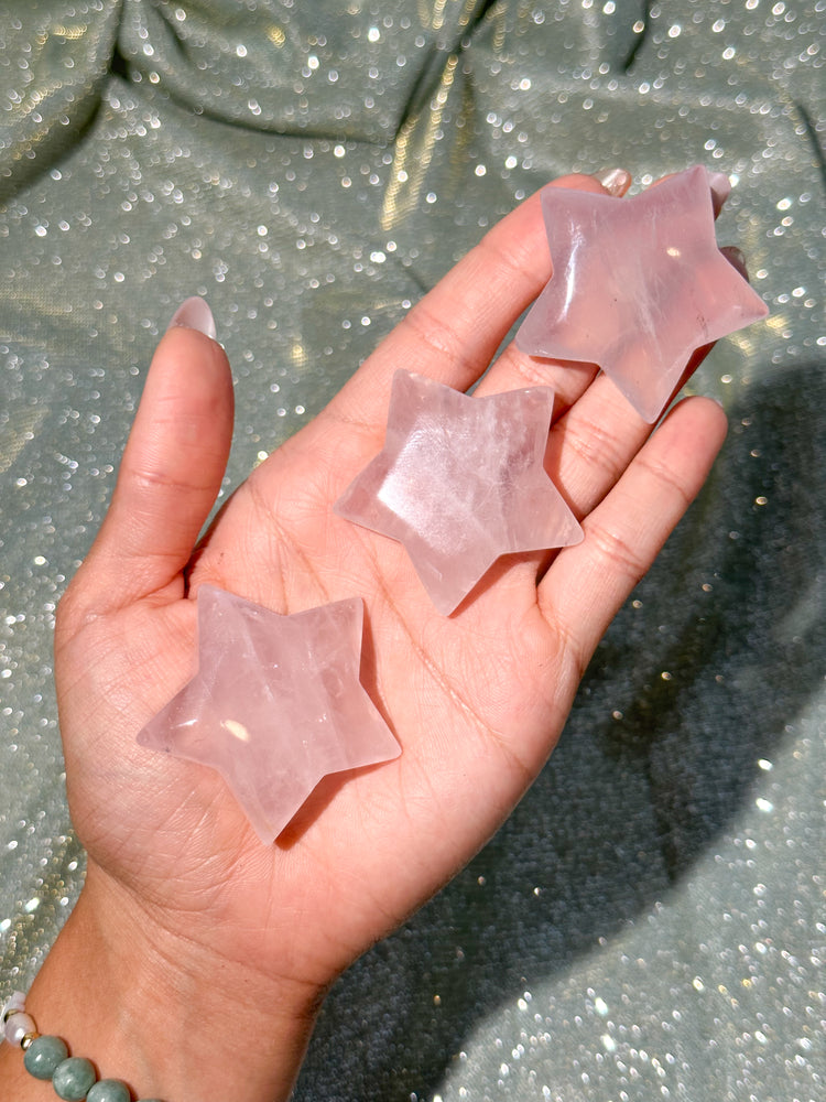 Rose Quartz Star Carving - Bad Witch Crystals