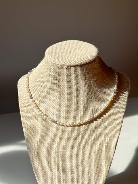 Mini Pearl and Tanzanite Necklace