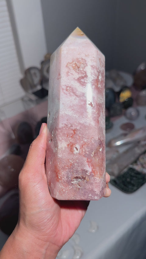 Pink Amethyst x Flower Agate Tower - 122