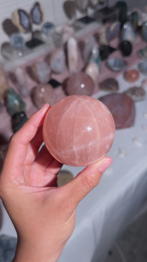 Peachy Pink Star Rose Quartz Sphere - 34