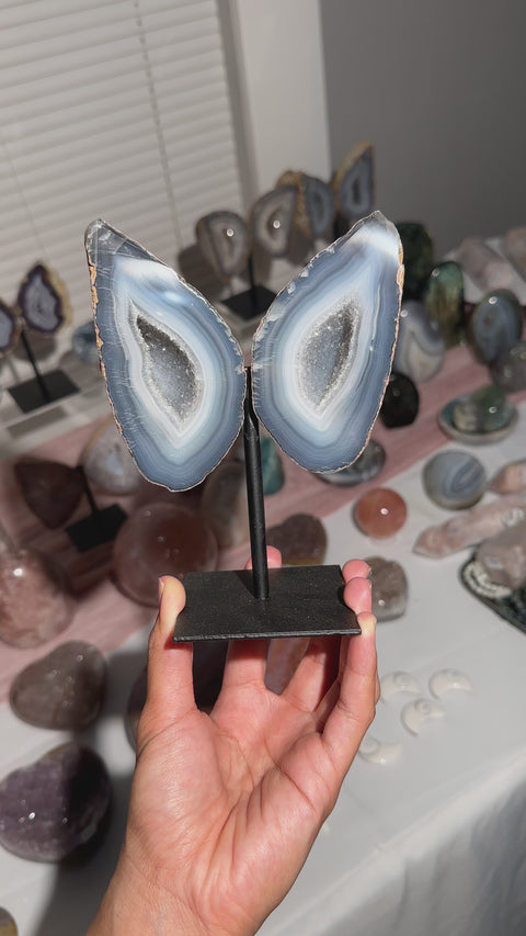 Heavenly Blue Agate Fairy Wings on Stand - 77