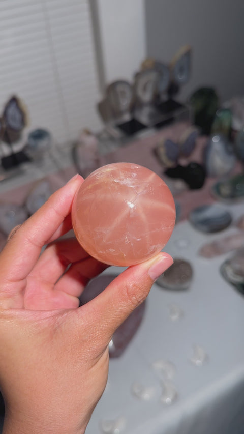 Peachy Pink Star Rose Quartz Sphere - 26