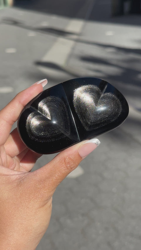 Silver Sheen Obsidian Double Hearts - 109
