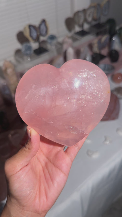 1.4 lbs Dark Pink Rose Quartz Heart w/ Asterism - 69