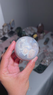 Pastel Baby Blue w/ Pink Plumes Flower Agate Sphere - 40