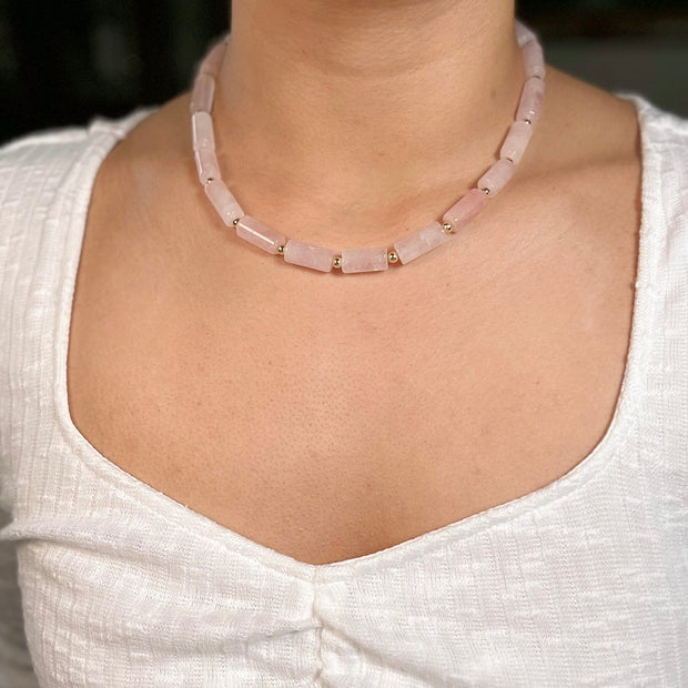 Rose Quartz Tube Necklace